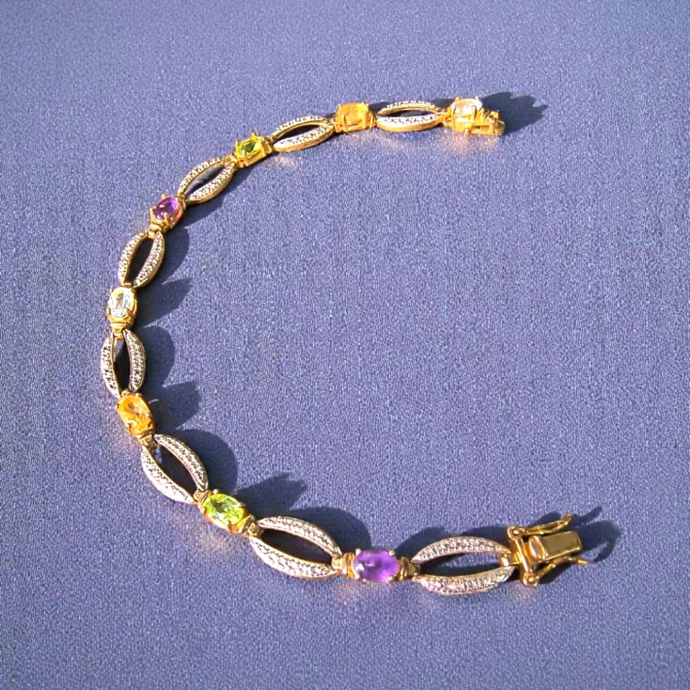 Gold Over Sterling Multi-Gemstone Tennis Bracelet